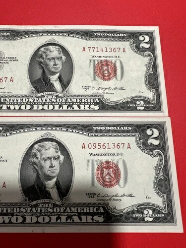 ファンシーシリアルナンバー(2)$2 1953 1963 マッチングシリアルナンバー末尾1367 A Aブロック