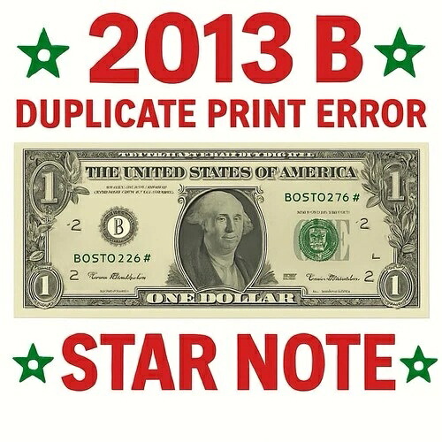 2013 B 複製プリント ?? スターノートエラー $1 シリアル番号 B05109027* F/W プリント