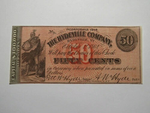 1862年 ハイドビル バーモント州 VT 旧通貨紙幣 50セント 残額 UNC++