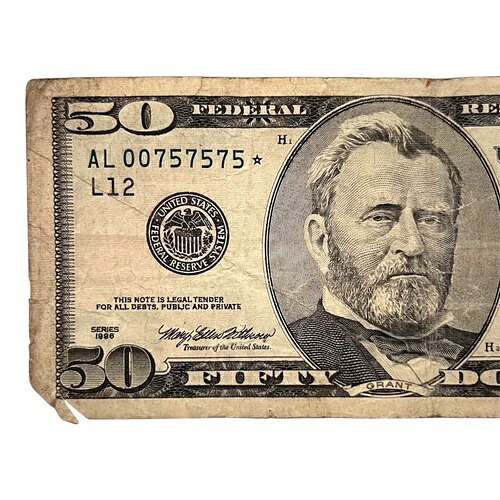 ニアスーパーリピーター $50 1996 スターノート 00757575* ファンシーシリアル番号 通貨50