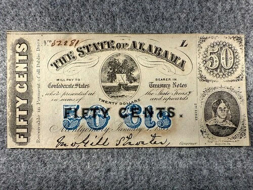1863年アラバマ州50セント南部連合州分数紙幣 PS212b SPC1160 38,610円