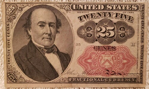 1874年 アメリカ 25セントフラクション通貨紙幣 非常に良い!-