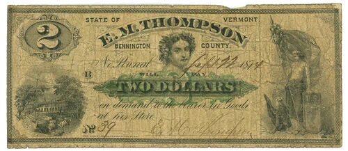 1874 E. M. トンプソン バーモント $2 VT (L4183)