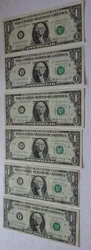 1969年 B $1連邦準備銀行券 地区セット A-L Unc. (51)