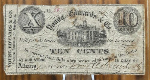 1862年 Young, Edwards & Co 10セントマーチャントス クリップ紙幣-ニューヨーク廃止紙幣--