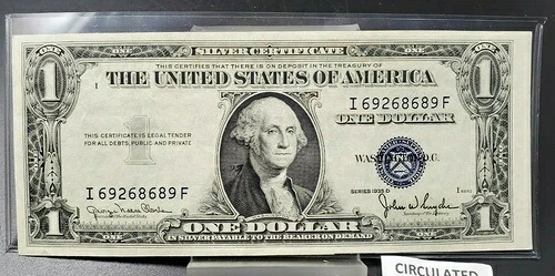 1935年 D $1 シルバー証明書ナローマージン ブルーシール VF/XF リピート 6868 # +69!-