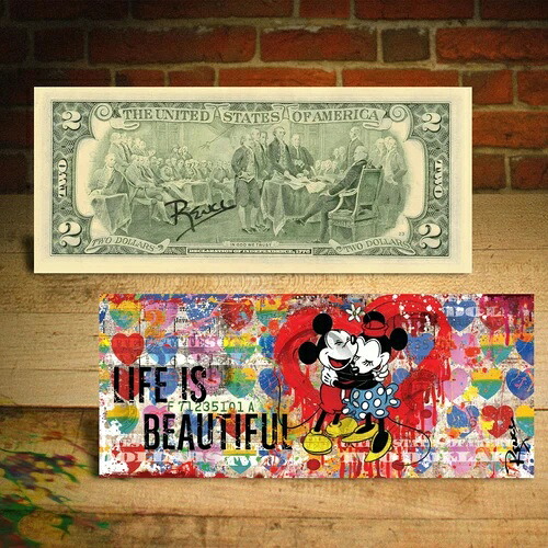 ミッキー＆ミニーマウス ライフは美しい $2 ビルバンクシー アート手書き Rency-