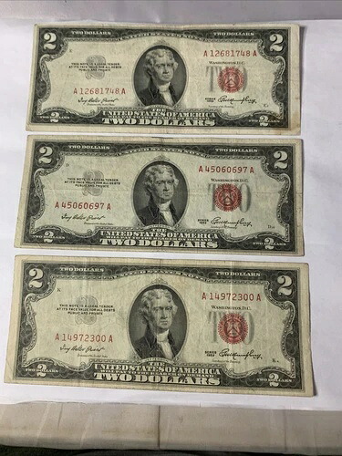 1953年 $2.00 米国紙幣合計 3 ノートの非常に良い状態-