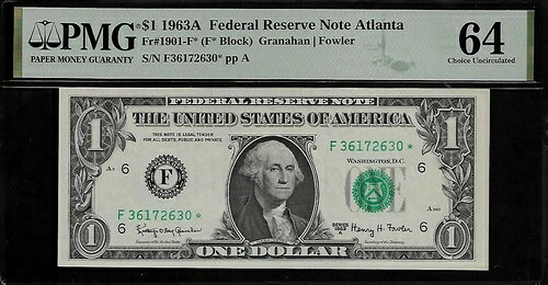 US 1 $ 1963A スターノート PMG 64 UNC Fr #1901-F * FRN アトランタ グラナハン/ファウラー-