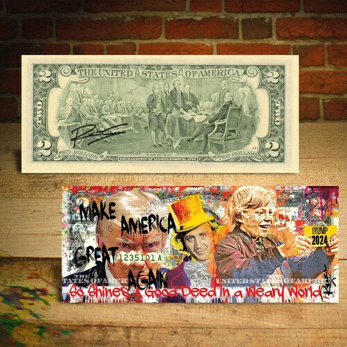 トランプマガ ゴールデン マグショット ウィリー ウォンカ チケット 純正 $2 米国紙幣 Rency サイン入り-