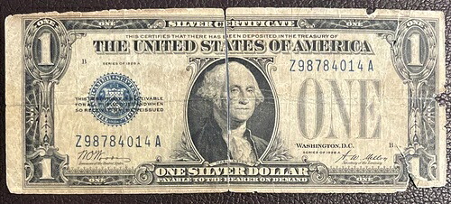 1928年 A $1ファニーバックシルバー証明書テープ銀行券-
