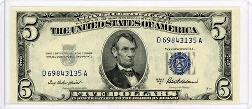 1953年 A $5 ブルーシール シルバー証明書 AU- 25,410円