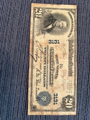 1904年 $20 連邦準備銀行紙幣フォートワース ラージサイズ- 94,380円