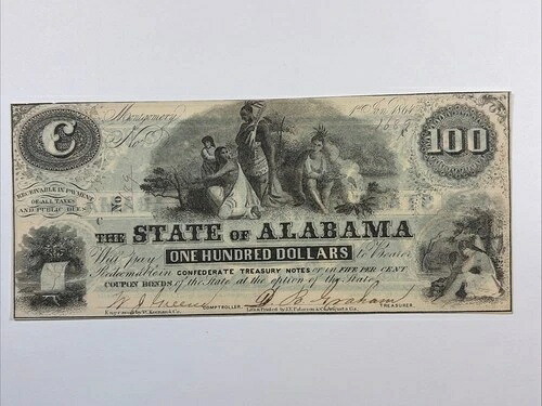 1864年1月1日 100ドルアラバマ廃止通貨cr-12-