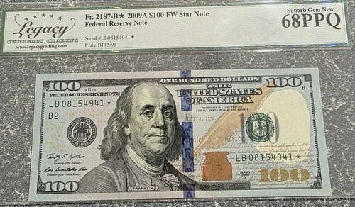 2009年A $100 FRN Fr 1287-B *レガシー 68 PPQ ほぼ完璧な宝石素晴らしい色-