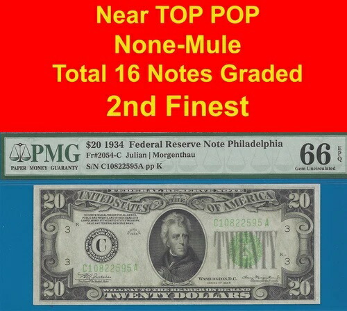1934年 $20 連邦準備銀行紙幣 DGS PMG 66EPQ 第2最高級 フィラデルフィア Fr 2054-Cdgs-