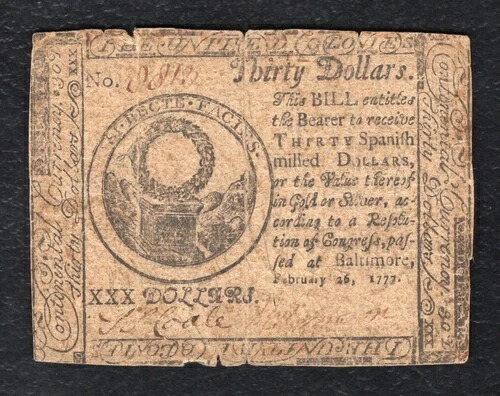 1777年2月26日 $30 30 30ドル 大陸通貨紙幣-