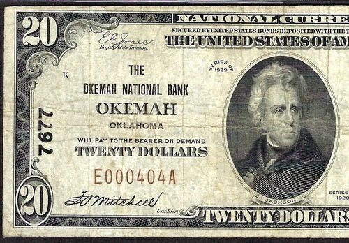 OK 1929年 $20 ?? オクラホマ ? PMG 非常に良い 20-