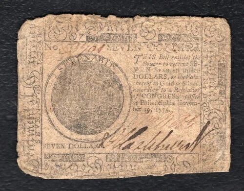 1775年11月29日 $7 7ドル連続通貨紙幣-