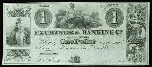 1841年 フロリダ州アパラチャコーラの$1 Exchange & Banking Co 宝石CU-非常にレア!-