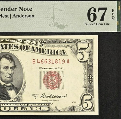1953A 5ドル紙幣 PMG 67EPQ - 米国紙幣 - グレード2位 - Fr 1533