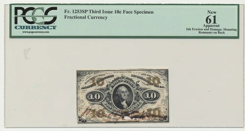 Fr-1253SP $0.10 第3回発行分数貨幣 - 10セント見本 - PCGS New 61