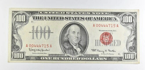 1966年 100ドル米国法定紙幣 赤シール *9882