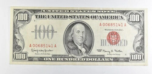 1966年 100ドル米国法定紙幣 赤シール *9897