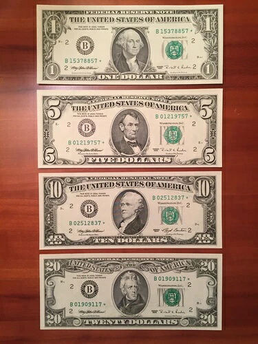 1995年 希少 $1 $5 $10 $20 ニューヨーク (B) 連銀準備銀行 ?スター? 紙幣コレクション 宝石 未使用