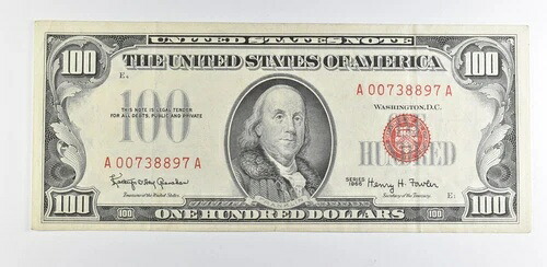1966年 100ドル米国法定紙幣 赤シール *9900
