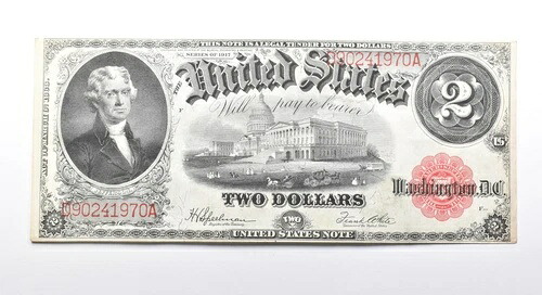 1917年 2ドル アメリカ合衆国法定通貨 レッドシール 馬用ブランケット大札 *0854