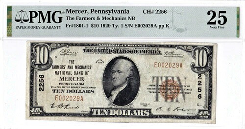 $10 1929 T1 National MERCER ペンシルベニア PA ????レア????国勢調査のみ10個????- 98,615円