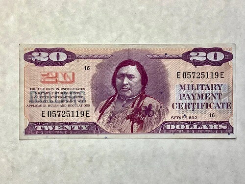 ～アメリカMPC軍用支払い証明書 $20 シリーズ692 - アメリカインディアン酋長-