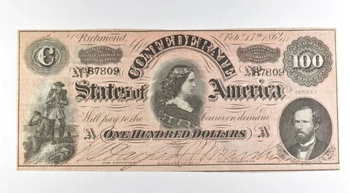 1864年 アメリカ連合国 100ドル紙幣 *8469