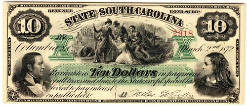1872年 コロンビア、SC-サウスカロライナ州 $10 現品未流通 -ワウ!-
