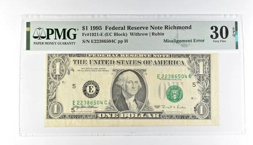 PMG 30 VF EPQ $1 1995 FRN リッチモンド Fr#1921-E ミスアライメントエラー *3183
