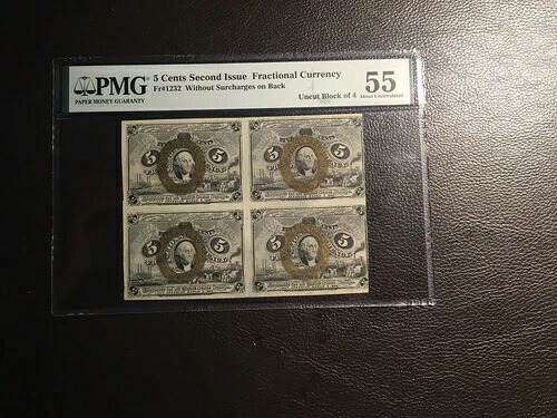 カットされていないブロック4.5セント分数Fr1232 PMG 55 約未流通