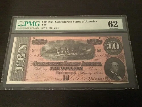 1864 PMG62 未流通 10 ドル アメリカ連合国!