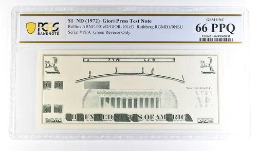 (1972) $1 Gioli プレステストノート グリーン リバースのみ gem unc 66 PPQ PCGS *6127- 98,615円