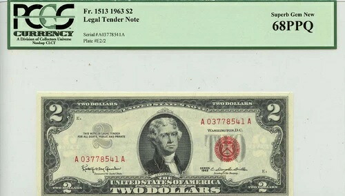 1963年 $2 法定通貨紙幣 FR#1513 素晴らしいgem68 PPQ-