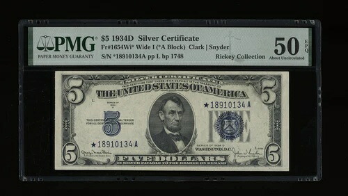 DBR 1934-D $5 シルバー ジェム STAR Fr. 1654Wi* ワイド I PMG AU-50 EPQ シリアル *18910134A