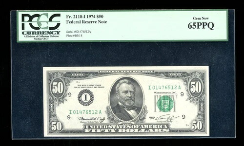 DBR 1974年 $50 FRN ミネア ポリス ジェム Fr。 2118-I PCGS 65 PPQ シリアル I01476512A-