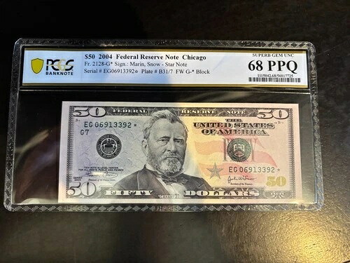 DBR 2004 $50 FRN シカゴ STAR SupGem Fr. 2128-G* PCGS-B 68 PPQ シリアル番号 EG06913392*