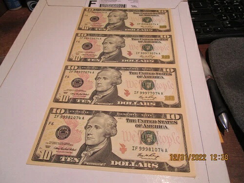2006年 FRN (4) $10.00 未カット紙幣 未定紙幣-