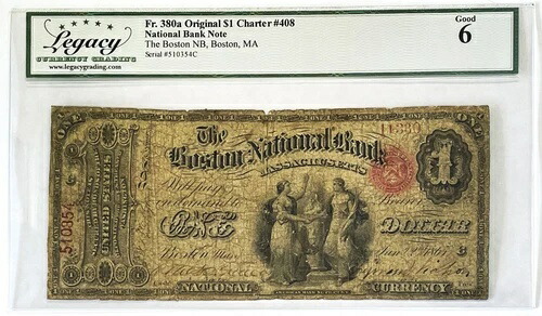 1875年 US $1 ボストン国立銀行 マサチューセッツ紙幣 CH# 408 レガシー グッド 6