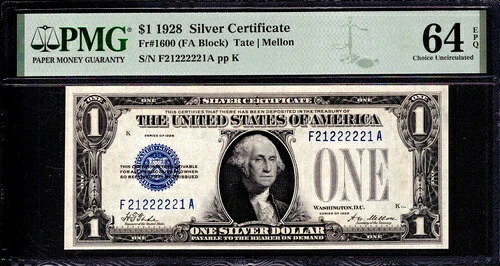 1928年 $1 シルバー証明書ファニーバックファンシーバイナリー以降 2'S PMG CU 64 PPQ-