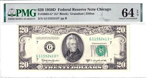 1950年-D $20 FRN 高等学校 * スター * PMG Choice unc 64epq レアポップ 1/1 #g11552413 *-