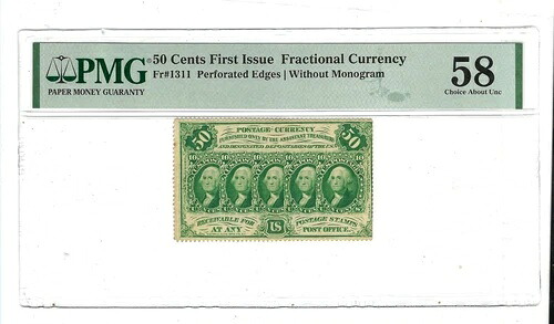 米国 50c 分数通貨紙幣 初版 FR 1311 PMG 58 Ch AU-
