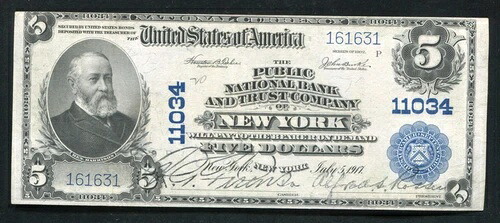 1902年 $5 ニューヨーク州公共国立銀行 & 信頼会社 #11034 AU-