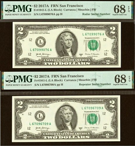 マッチングシリアル番号 レーダーリピーター - 2017A $1 FRN - PMG 68EPQ - 67099076